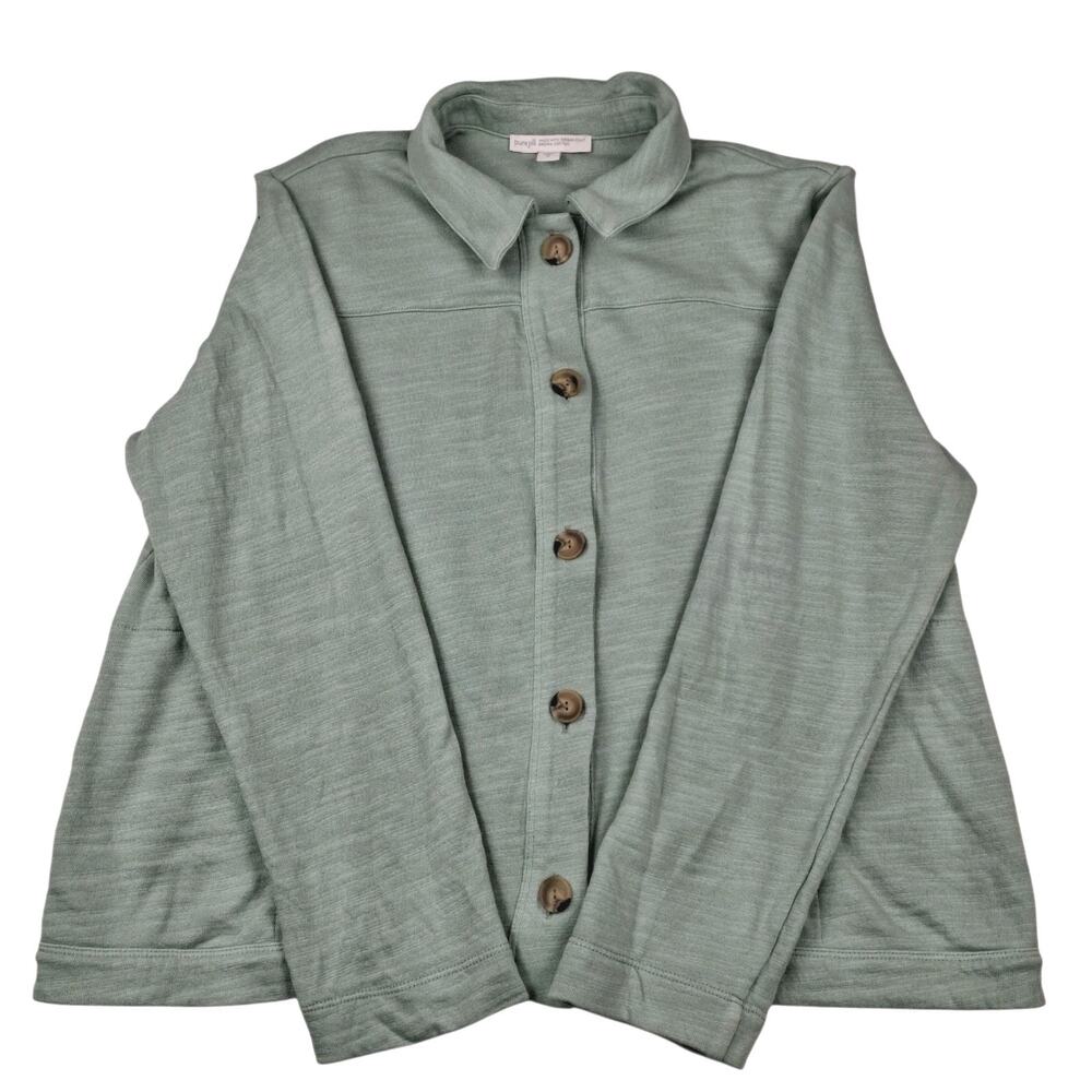 Pure Jill Women’s Green Organic Cotton Button Front Cardigan Top Medium M